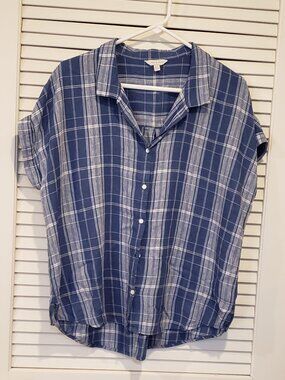 Lucky Brand Large Linen Blend Blue Plaid Shirt